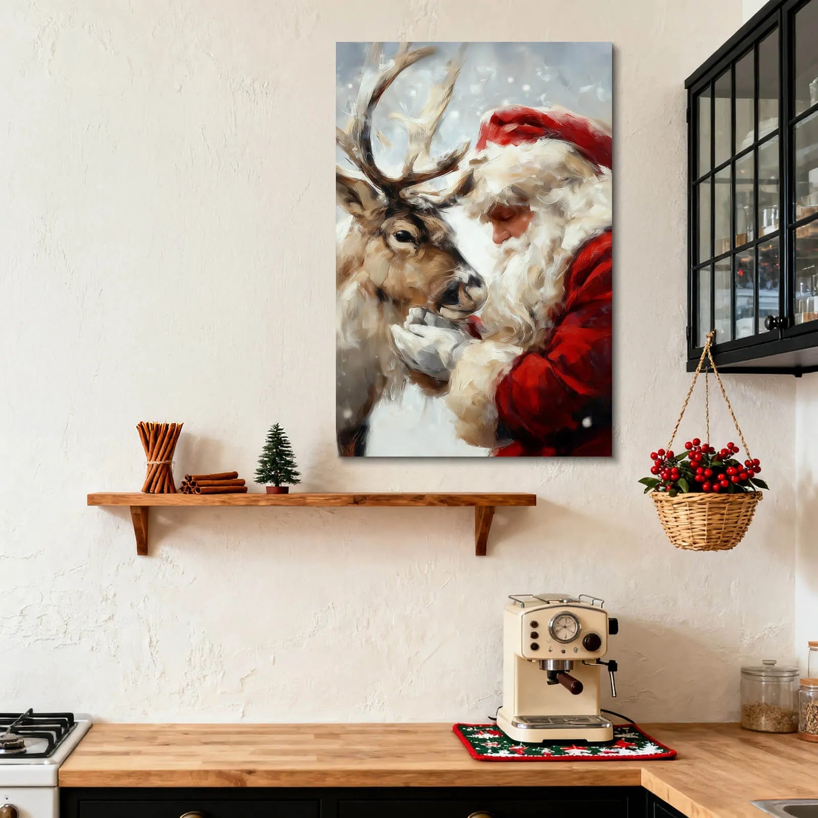 Canvas Prints Canvas Wall Art Santa Feeding Reindeer Christmas Scene Home Decor Oil Painting Style PrintToucan - PrintToucanChrismas Gift