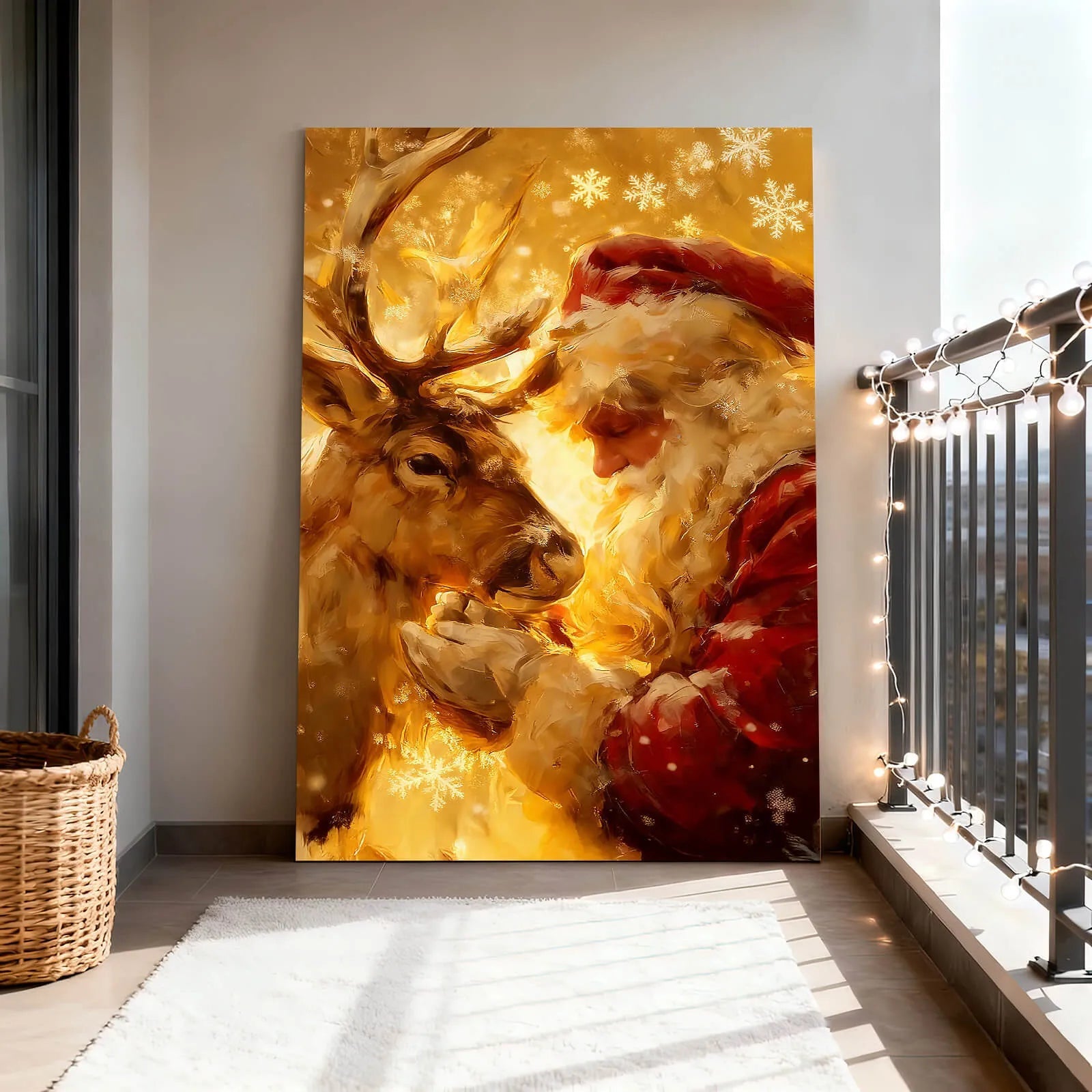 Canvas Prints Canvas Wall Art Santa & Reindeer Christmas Scene Oil Painting Home Decor Warm Holiday Style | PrintToucan - PrintToucanChrismas Gift