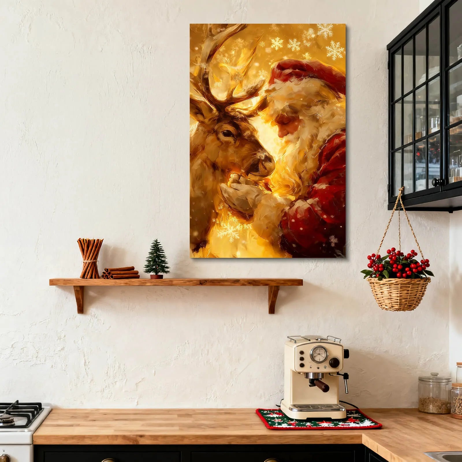 Canvas Prints Canvas Wall Art Santa & Reindeer Christmas Scene Oil Painting Home Decor Warm Holiday Style | PrintToucan - PrintToucanChrismas Gift
