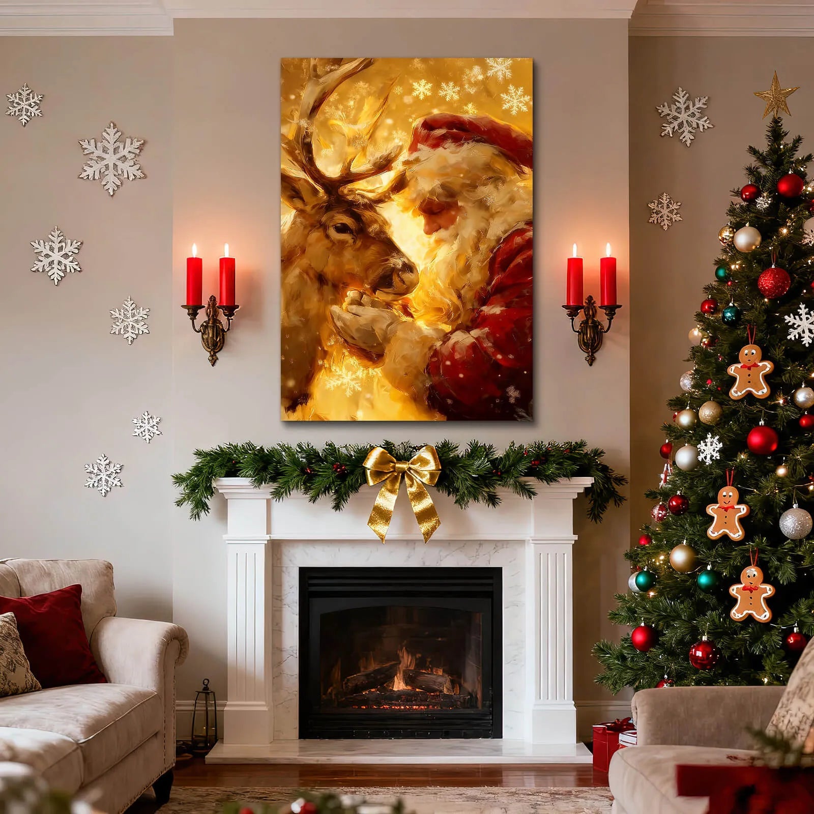 Canvas Prints Canvas Wall Art Santa & Reindeer Christmas Scene Oil Painting Home Decor Warm Holiday Style | PrintToucan - PrintToucanChrismas Gift