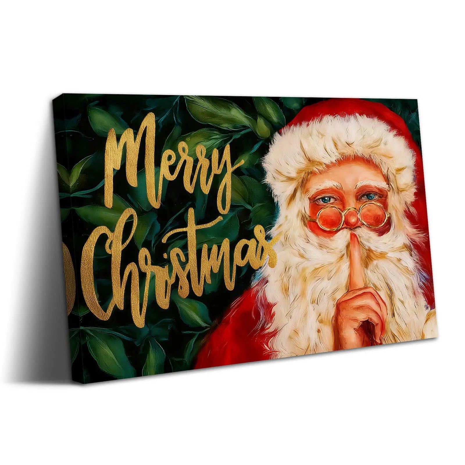 Canvas Prints Canvas Wall Art Santa Shushing Green Leaves Christmas Merry Christmas Oil Style Home Decor PrintToucan - PrintToucanChrismas Gift