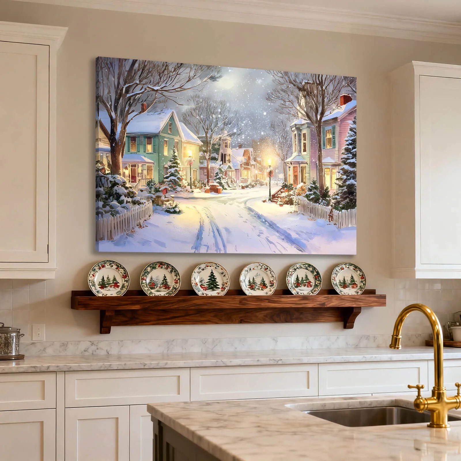 Canvas Prints Canvas Wall Art Snowy Christmas Night Small Town Street Holiday Home Decor Artwork | PrintToucan - PrintToucanChrismas Gift