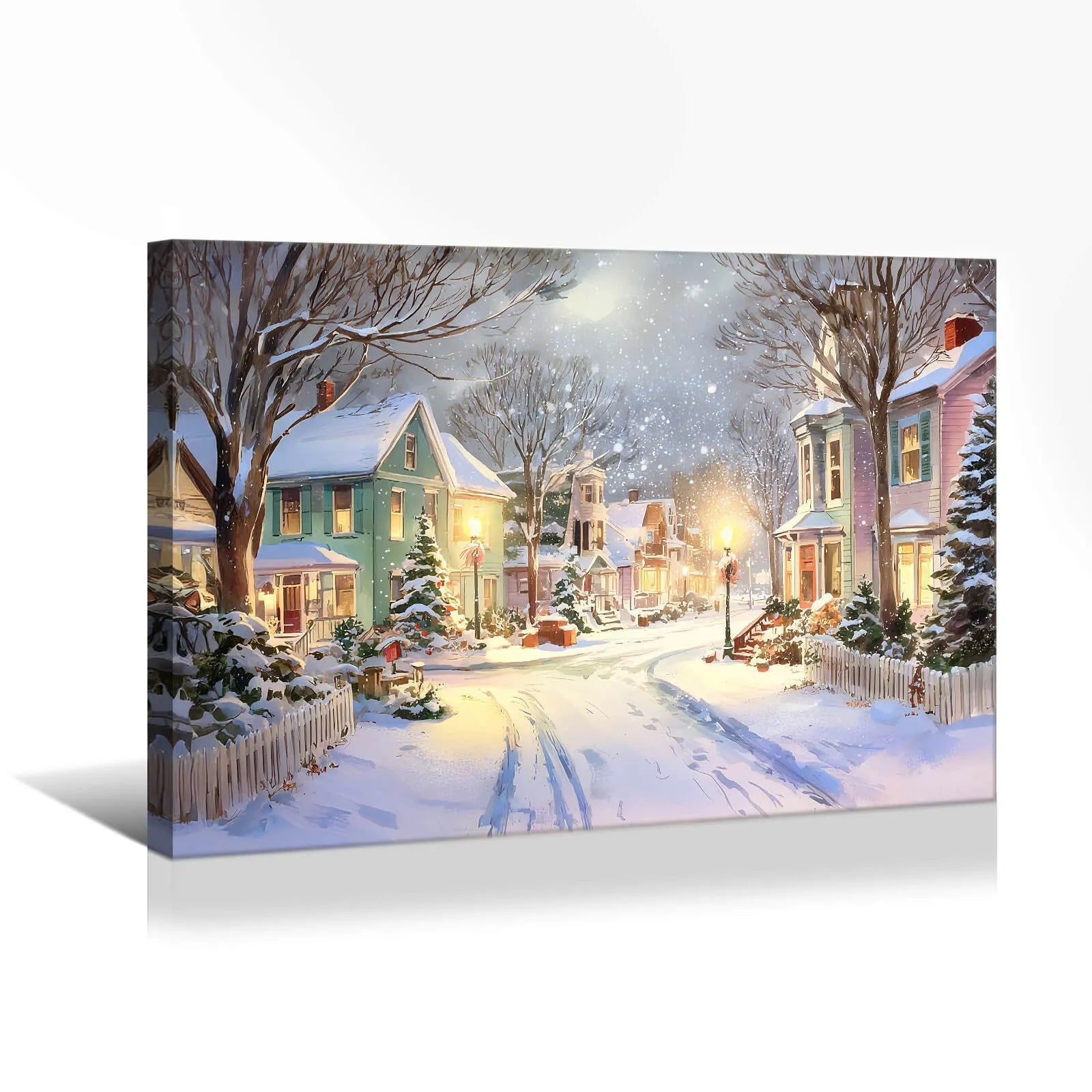 Canvas Prints Canvas Wall Art Snowy Christmas Night Small Town Street Holiday Home Decor Artwork | PrintToucan - PrintToucanChrismas Gift