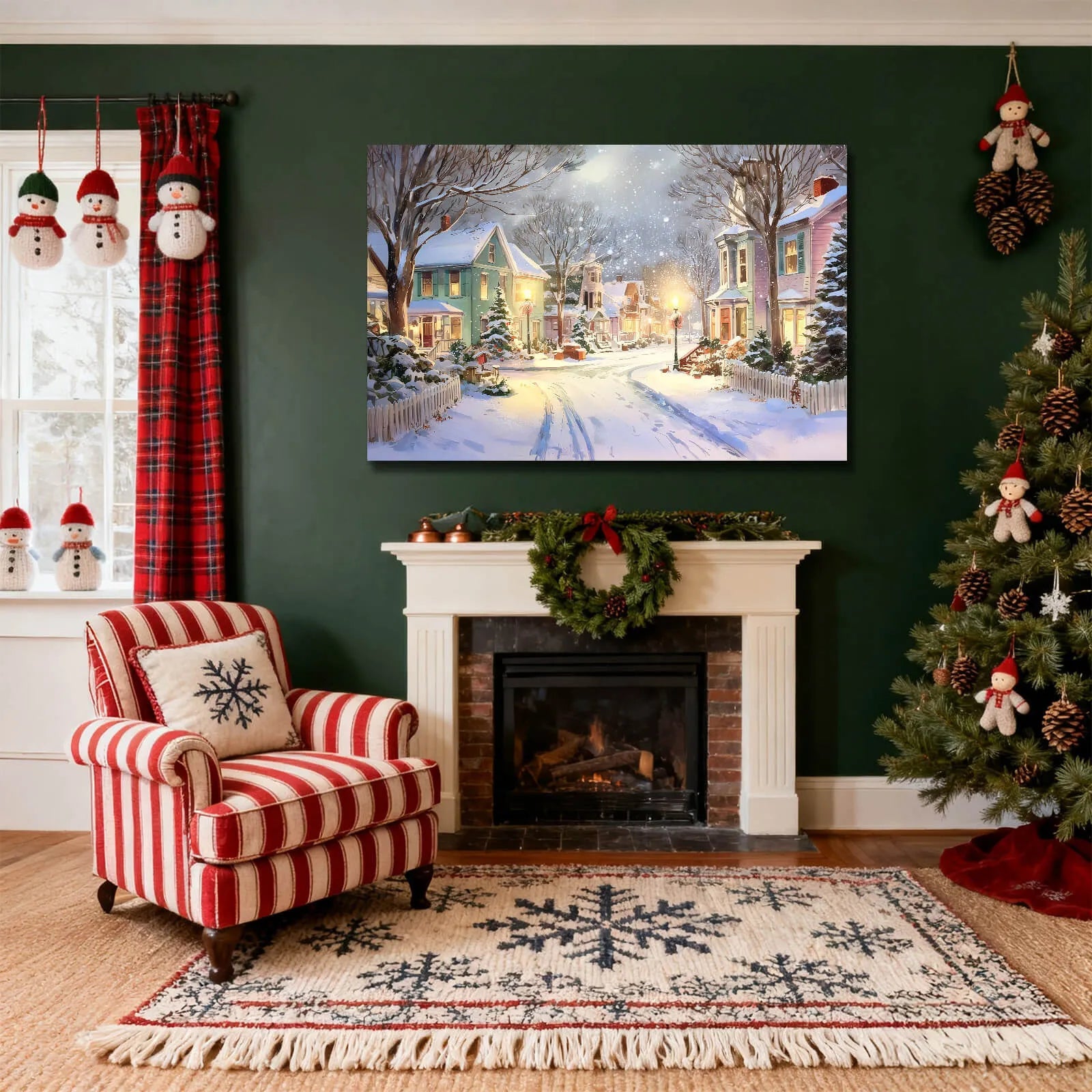 Canvas Prints Canvas Wall Art Snowy Christmas Night Small Town Street Holiday Home Decor Artwork | PrintToucan - PrintToucanChrismas Gift