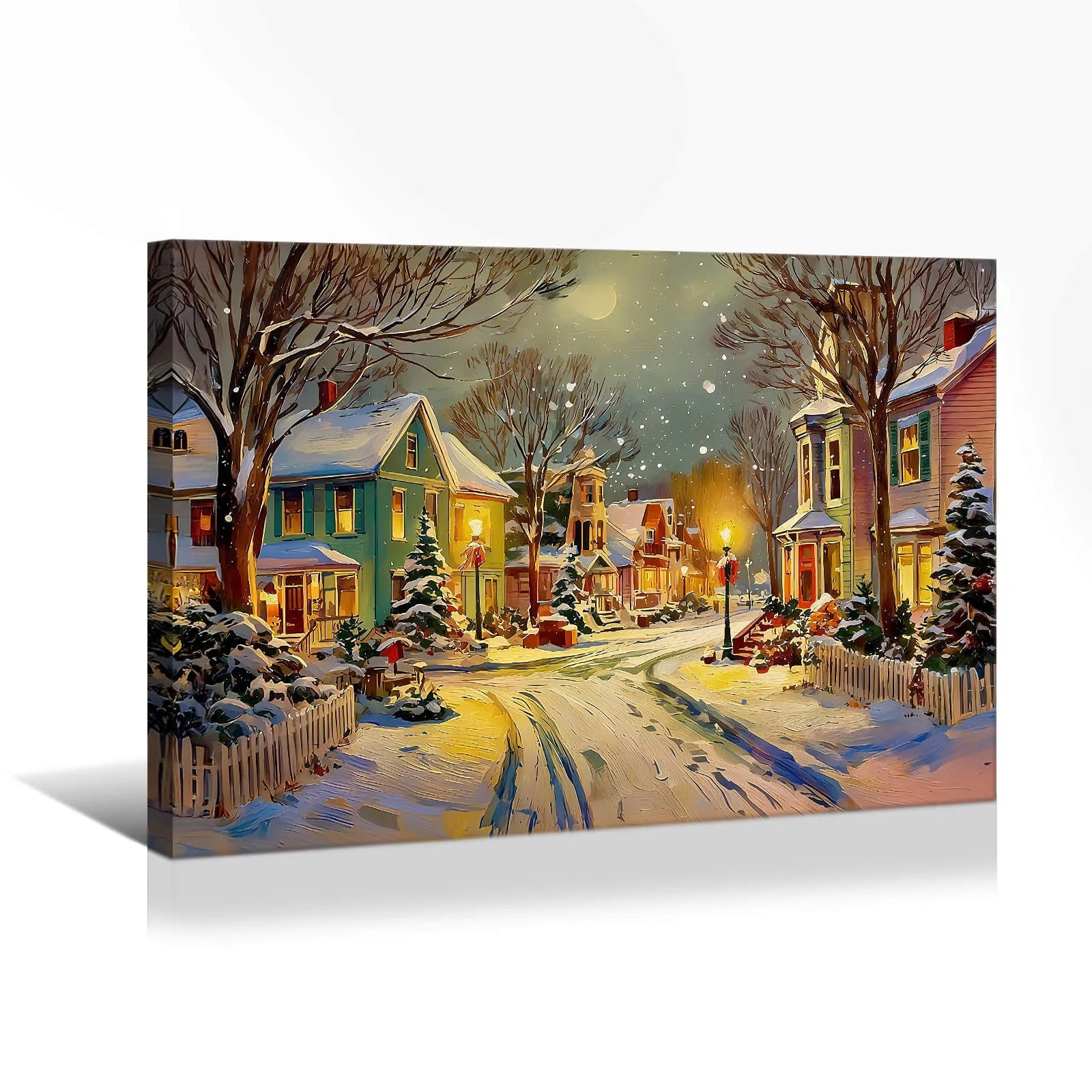 Canvas Prints Canvas Wall Art Snowy Christmas Night Small Town Street Holiday Home Decor | PrintToucan - PrintToucanChrismas Gift