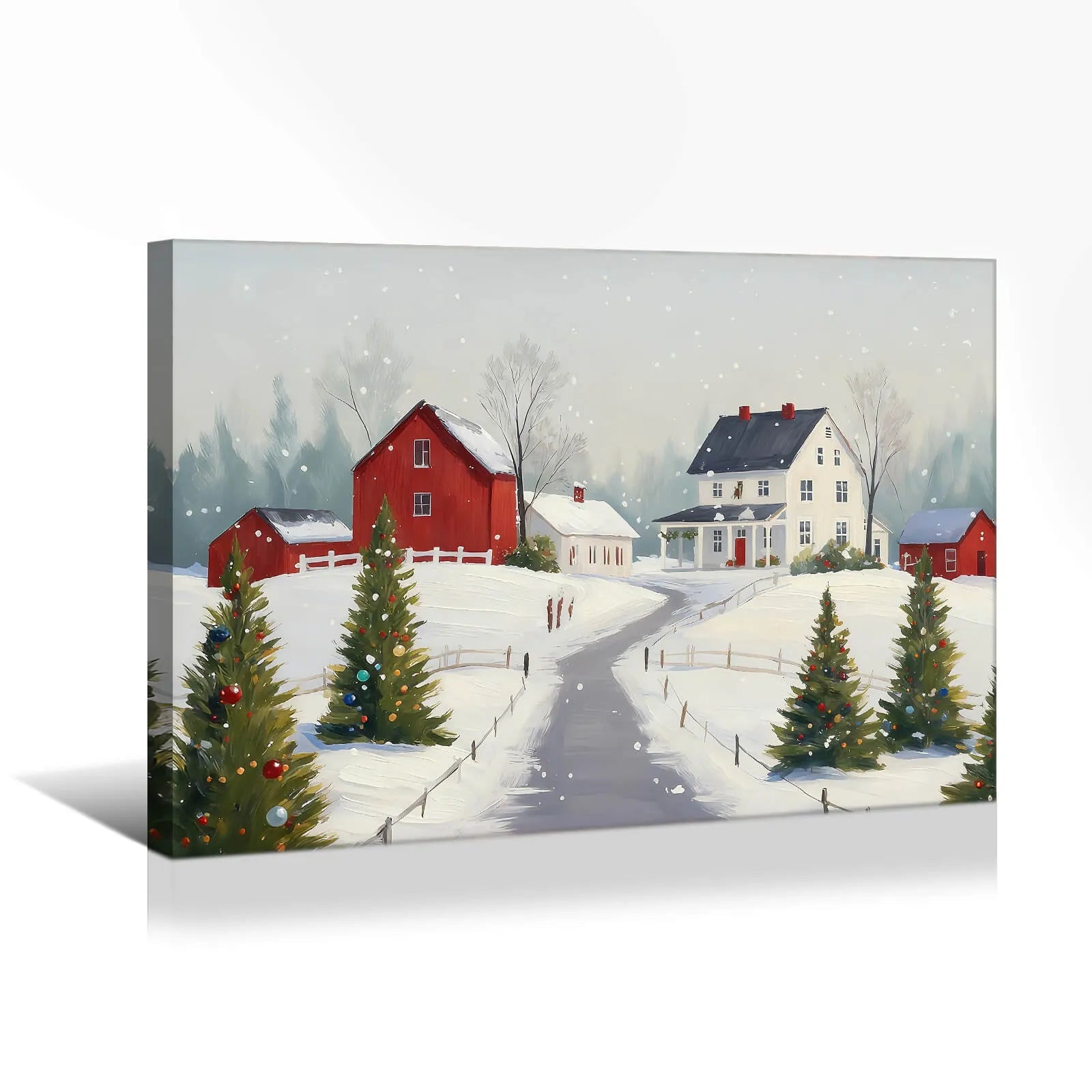 Canvas Prints Canvas Wall Art Snowy Christmas Village With Red Barn And Trees Holiday Home Decor | PrintToucan - PrintToucanChrismas Gift