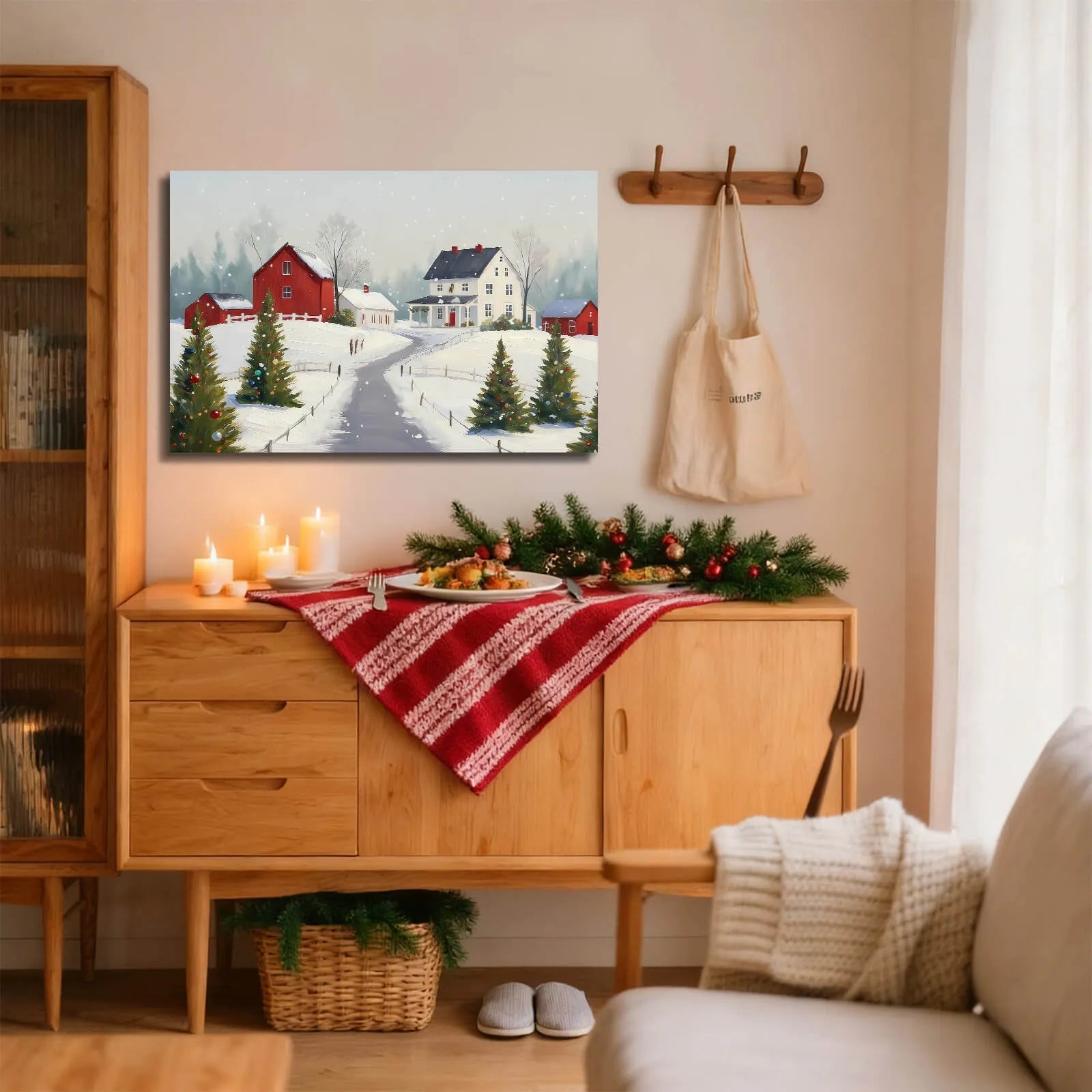 Canvas Prints Canvas Wall Art Snowy Christmas Village With Red Barn And Trees Holiday Home Decor | PrintToucan - PrintToucanChrismas Gift