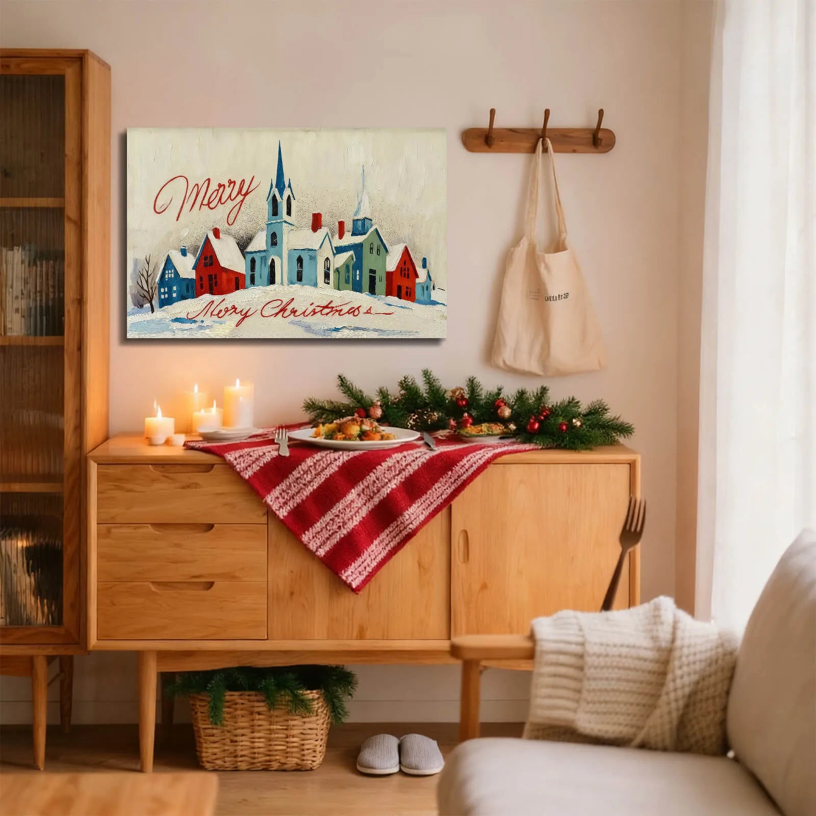 Canvas Prints Canvas Wall Art Snowy Colorful Town Merry Christmas Holiday Home Decor Artwork for Living Room | PrintToucan - PrintToucanChrismas Gift
