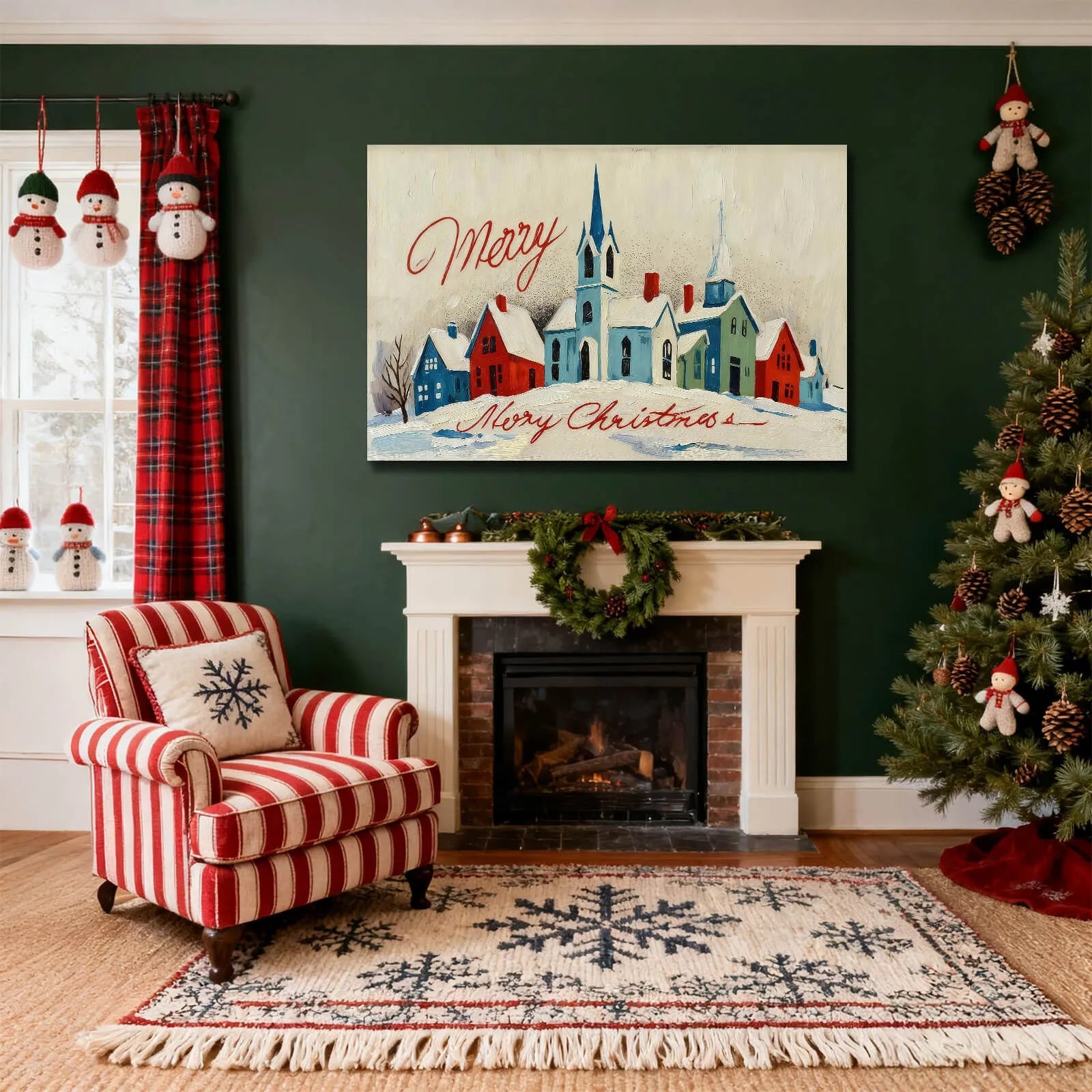 Canvas Prints Canvas Wall Art Snowy Colorful Town Merry Christmas Holiday Home Decor Artwork for Living Room | PrintToucan - PrintToucanChrismas Gift