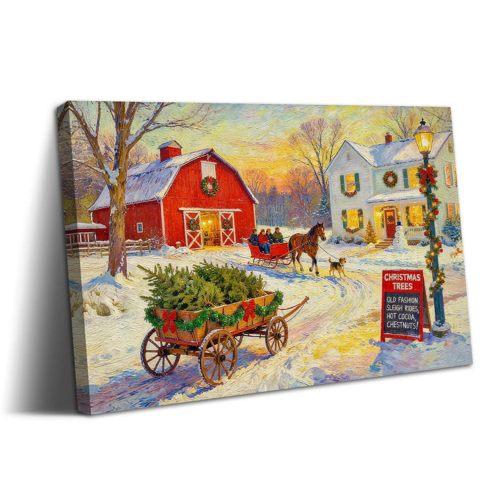 Canvas Prints Canvas Wall Art Snowy Red Barn Christmas Village Scene Rustic Holiday Home Decor Vintage Style PrintToucan - PrintToucanChrismas Gift