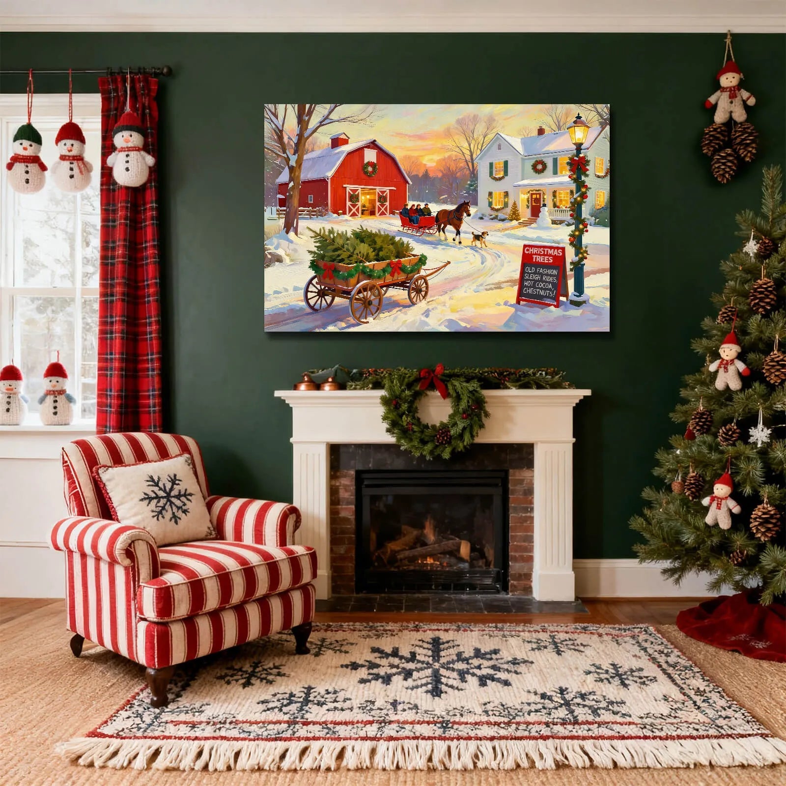 Canvas Prints Canvas Wall Art Warm Snowy Christmas Village With Horse Carriage, Sleigh & Dogs Holiday Home Decor | PrintToucan - PrintToucanChrismas Gift