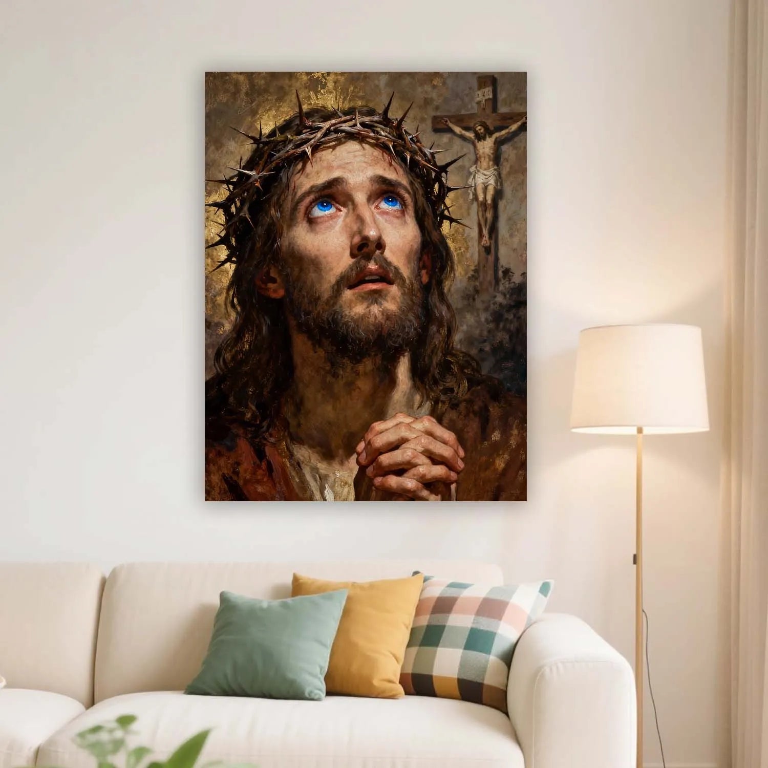 Canvas Prints Christian Wall Art Jesus Christ Praying with Crown of Thorns Oil Painting Style Home Decor PrintToucan - PrintToucanChristianPrinttoucan-12 x 16-1.5‘’