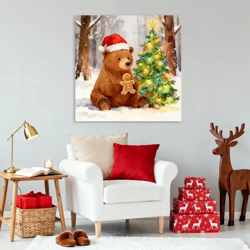 Canvas Prints Christmas Bear With Gingerbread – Holiday Home Decor Print Photos | PrintToucan - PrintToucanChrismas Gift