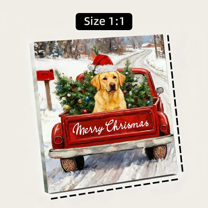 Canvas Prints Christmas Red Truck with Golden Retriever Home Decor Wall Art | PrintToucan - PrintToucanHome Decor