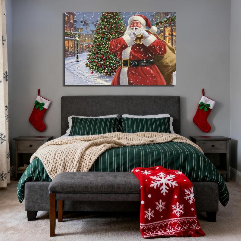Canvas Prints Festive Santa Christmas Snowy Town Scene Holiday Home Decor Wall Art Made in USA | PrintToucan - PrintToucan1731993150719562565