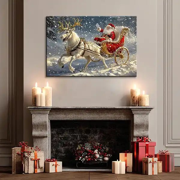 Canvas Prints Horizontal Canvas Santa Sleigh Ride Christmas Scene Holiday Home Décor Wall Art | PrintToucan - PrintToucanChrismas GiftCanvas Santa Sleigh Ride