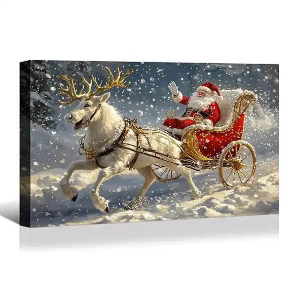 Canvas Prints Horizontal Canvas Santa Sleigh Ride Christmas Scene Holiday Home Décor Wall Art | PrintToucan - PrintToucanChrismas GiftCanvas Santa Sleigh Ride