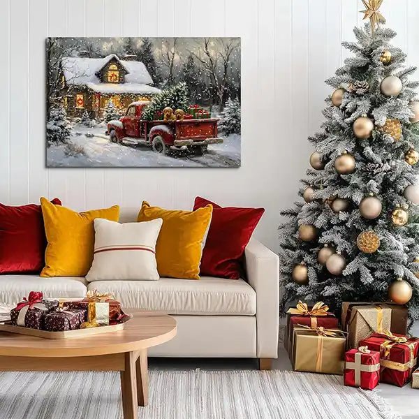 Canvas Prints Horizontal Rustic Holiday Cottage Christmas Scene Wall Art Home Décor Made in USA | PrintToucan - PrintToucanChrismas Gift