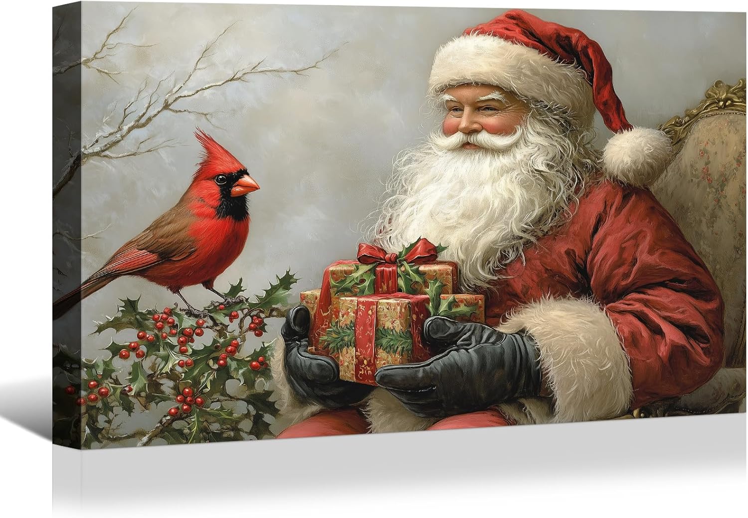 Canvas Prints Pink Santa Claus Vintage Christmas Wall Art Home Decor Holiday Painting PrintToucan - PrintToucan