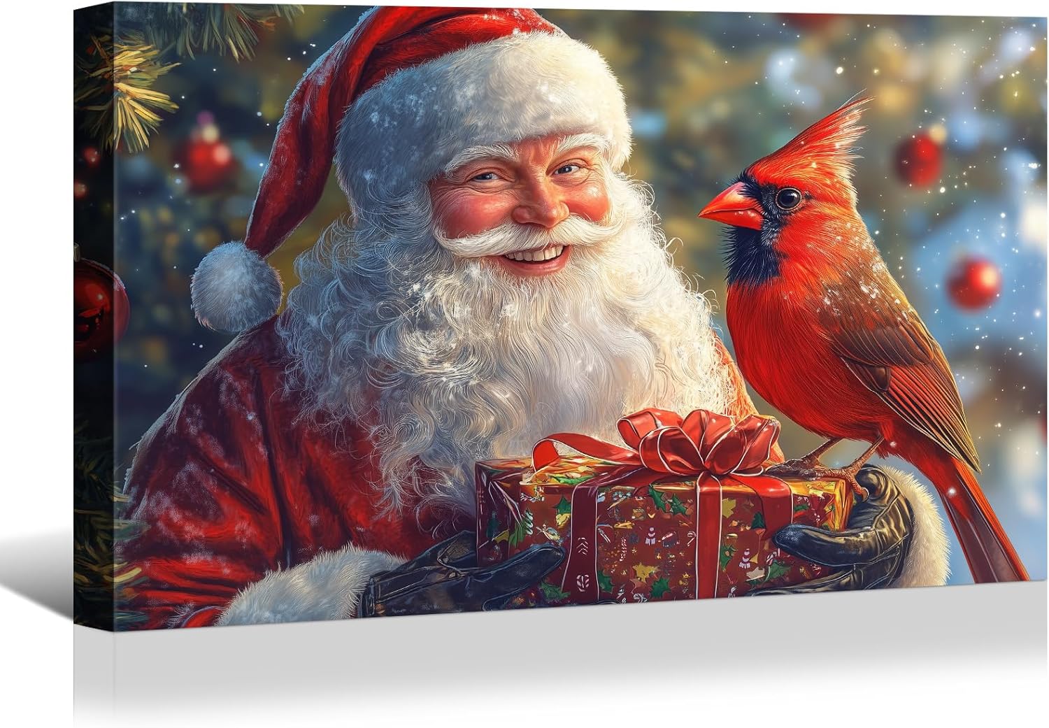 Canvas Prints Pink Santa Claus Vintage Christmas Wall Art Home Decor Holiday Painting PrintToucan - PrintToucan