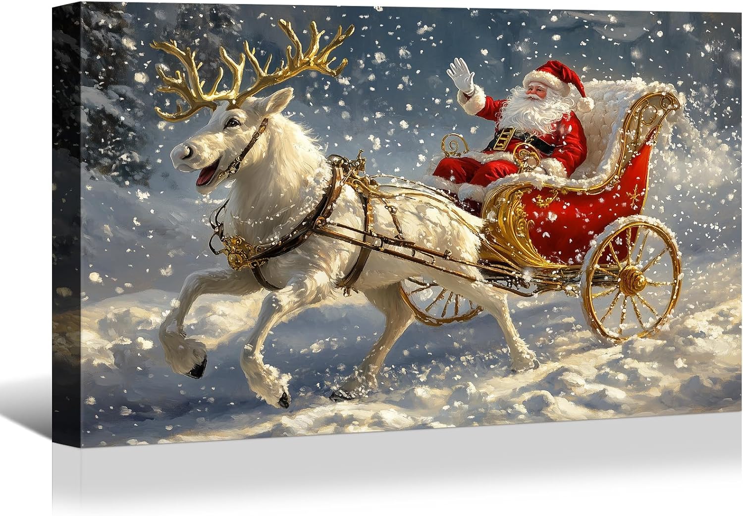 Canvas Prints Pink Santa Claus Vintage Christmas Wall Art Home Decor Holiday Painting PrintToucan - PrintToucan