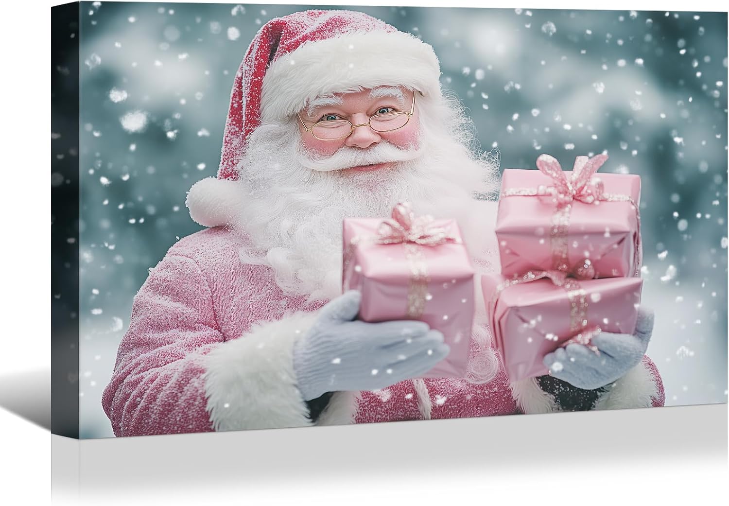 Canvas Prints Pink Santa Claus Vintage Christmas Wall Art Home Decor Holiday Painting PrintToucan - PrintToucan