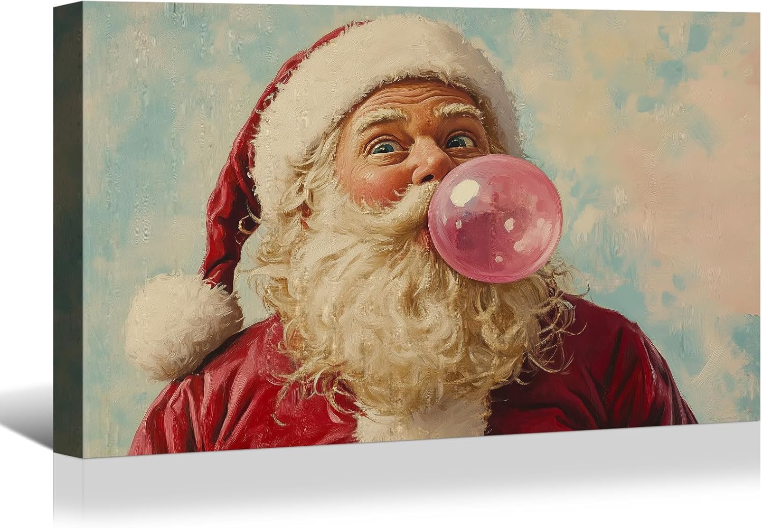 Canvas Prints Pink Santa Claus Vintage Christmas Wall Art Home Decor Holiday Painting PrintToucan - PrintToucan