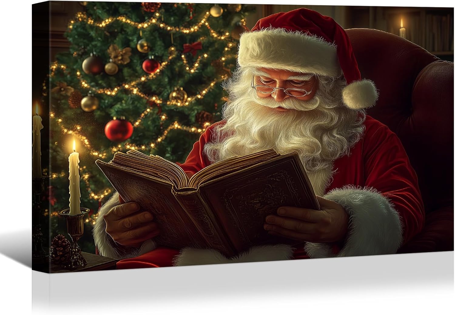 Canvas Prints Pink Santa Claus Vintage Christmas Wall Art Home Decor Holiday Painting PrintToucan - PrintToucan