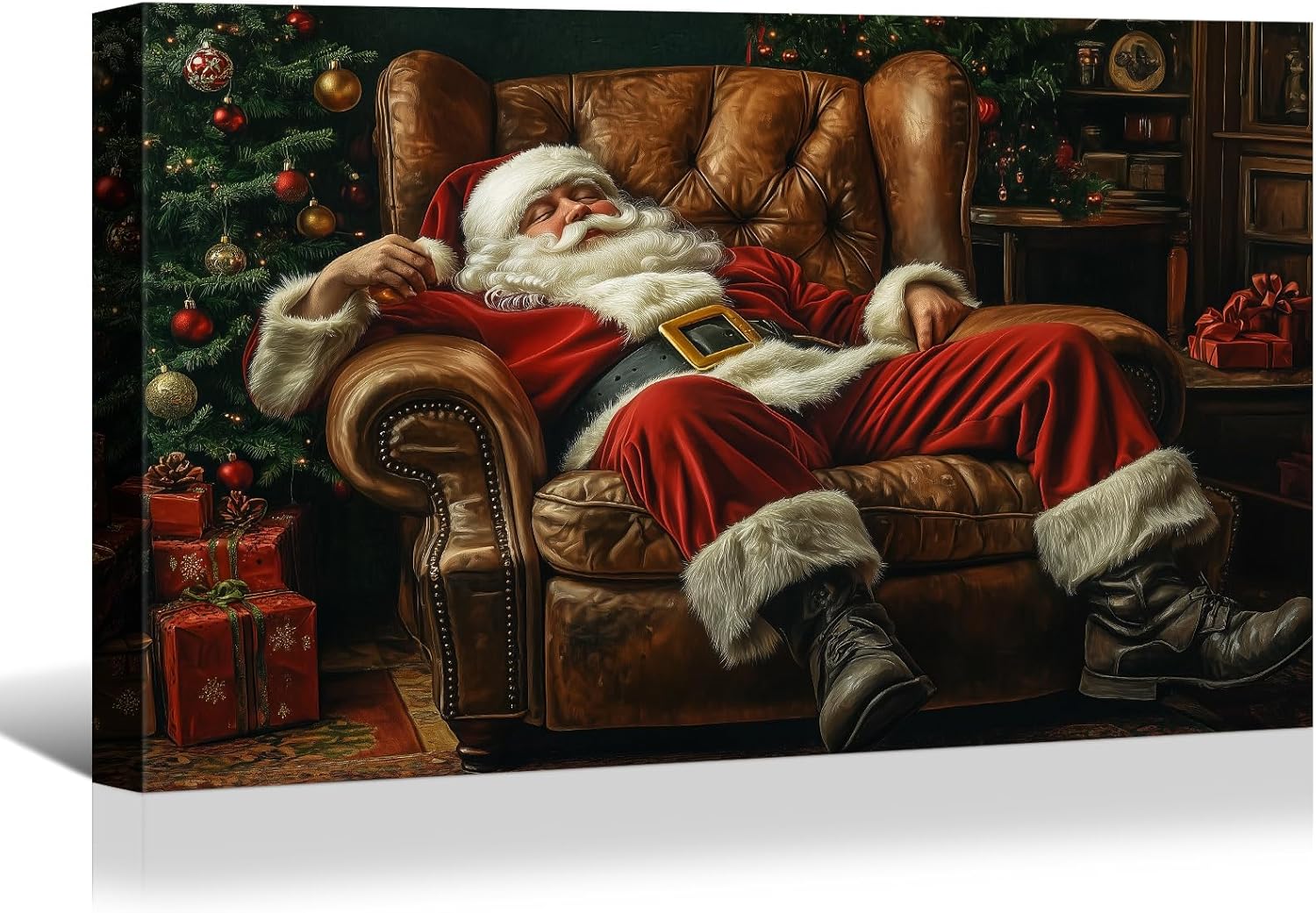 Canvas Prints Pink Santa Claus Vintage Christmas Wall Art Home Decor Holiday Painting PrintToucan - PrintToucan