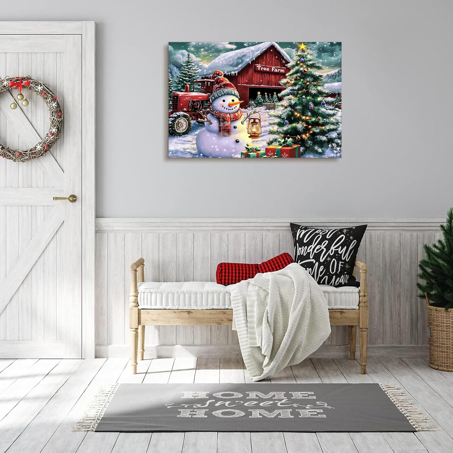 Canvas Prints Rustic Winter Tree Farm Snowman Scene Christmas Wall Art Home Decor | PrintToucan - PrintToucanWWJSDJB2012-16"L x 12"W