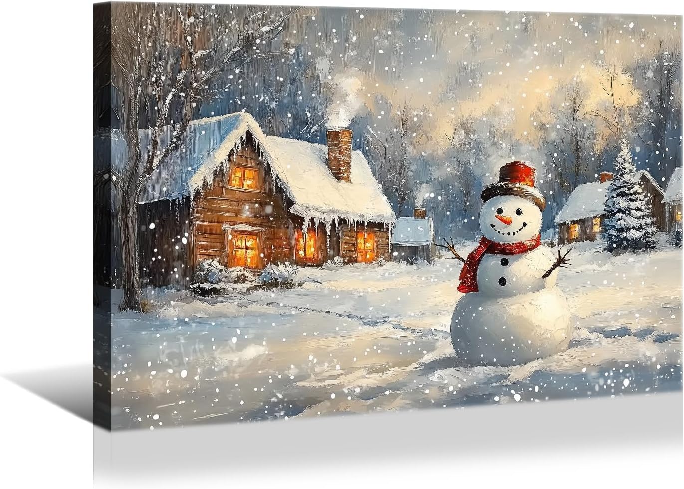 Canvas Prints Rustic Winter Tree Farm Snowman Scene Christmas Wall Art Home Decor | PrintToucan - PrintToucanWWJSDJB2021-16'' L x 12'' W