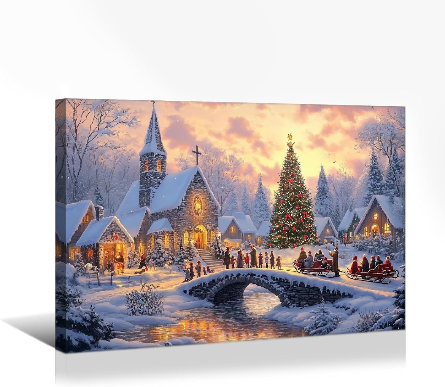 Canvas Prints Rustic Winter Tree Farm Snowman Scene Christmas Wall Art Home Decor | PrintToucan - PrintToucanWWJSDJB2028-16'' L x 12'' W