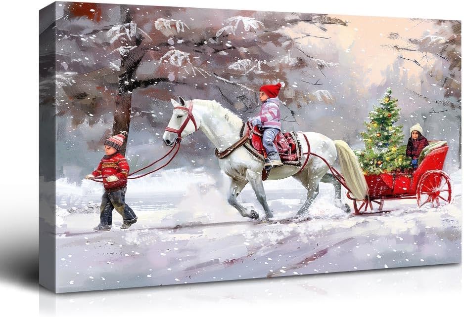 Canvas Prints Rustic Winter Tree Farm Snowman Scene Christmas Wall Art Home Decor | PrintToucan - PrintToucanWWJSDJB2013-16'' L x 12'' W