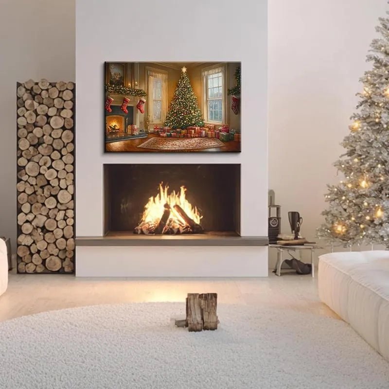 Canvas Prints Vintage Christmas Living Room Cozy Fireplace & Tree Home Decor Wall Art - PrintToucan - PrintToucanHome Decor1732048376134144837