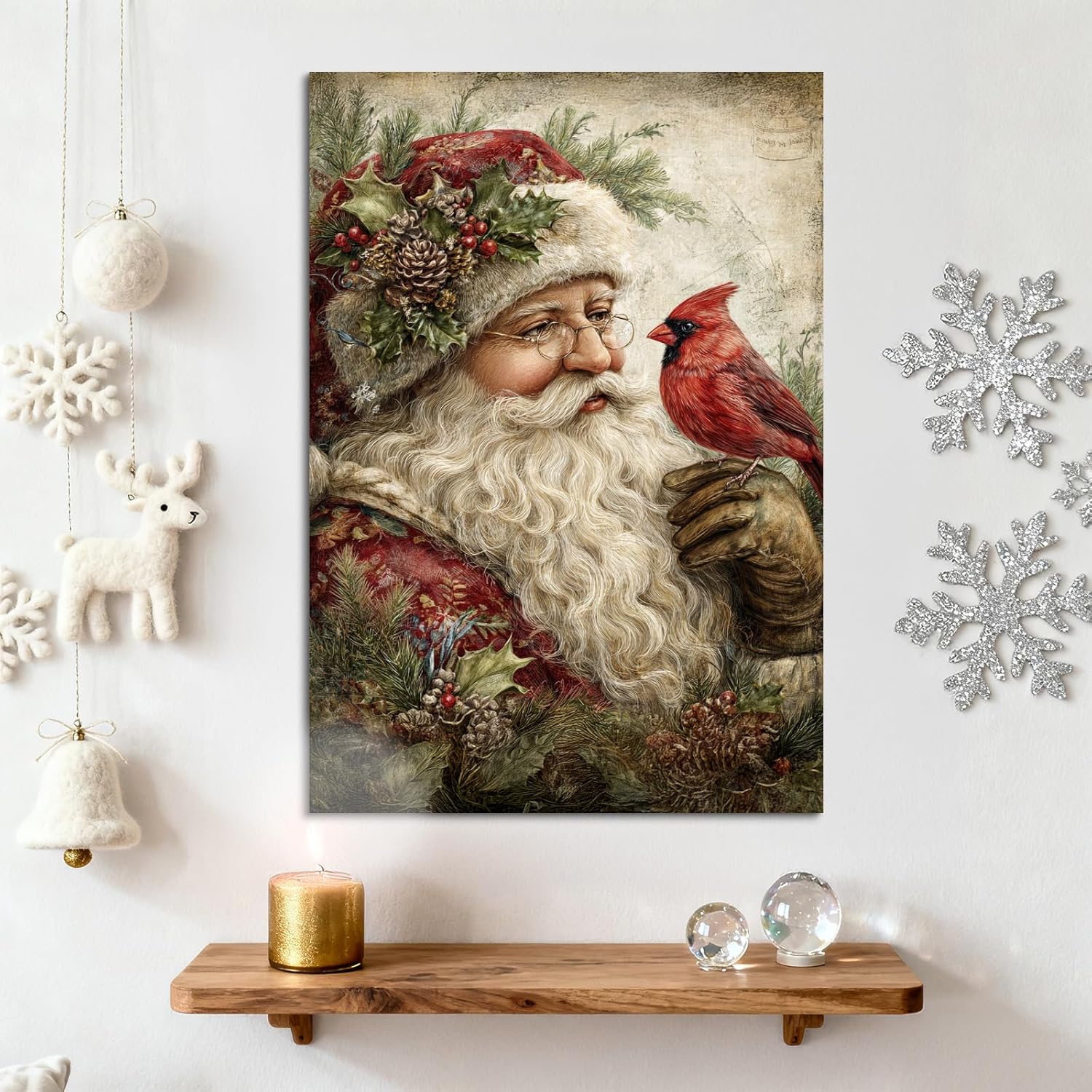Canvas Prints Vintage Santa & Cardinal Bird Christmas Theme Home Decor Wall Art – PrintToucan - PrintToucanCMPOP01-12L" x 16W"