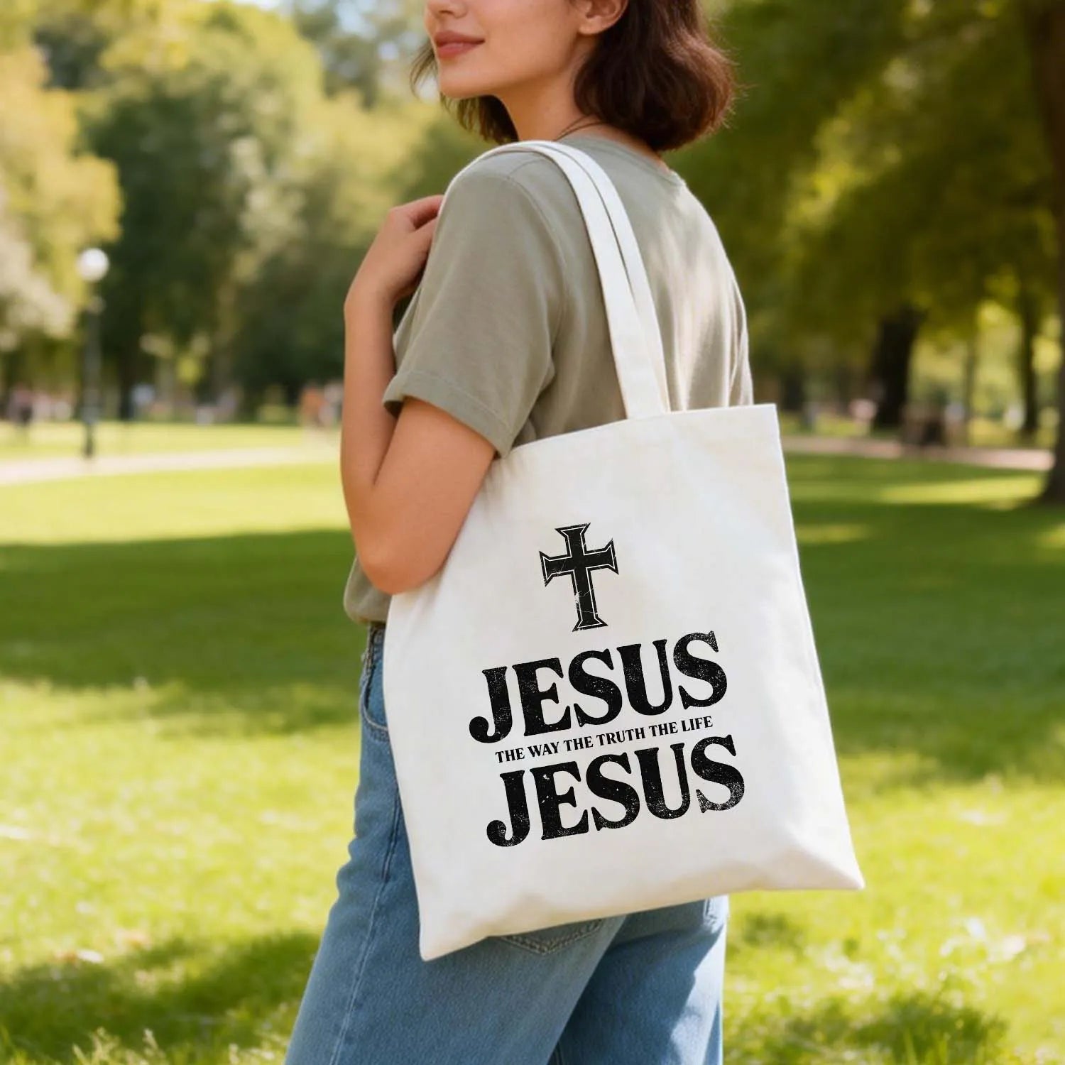 Canvas Tote Bag Jesus The Way The Truth The Life Cross Design PrintToucan - PrintToucanChristianPrinttoucan-13.8x15.7inch(35x40)cm