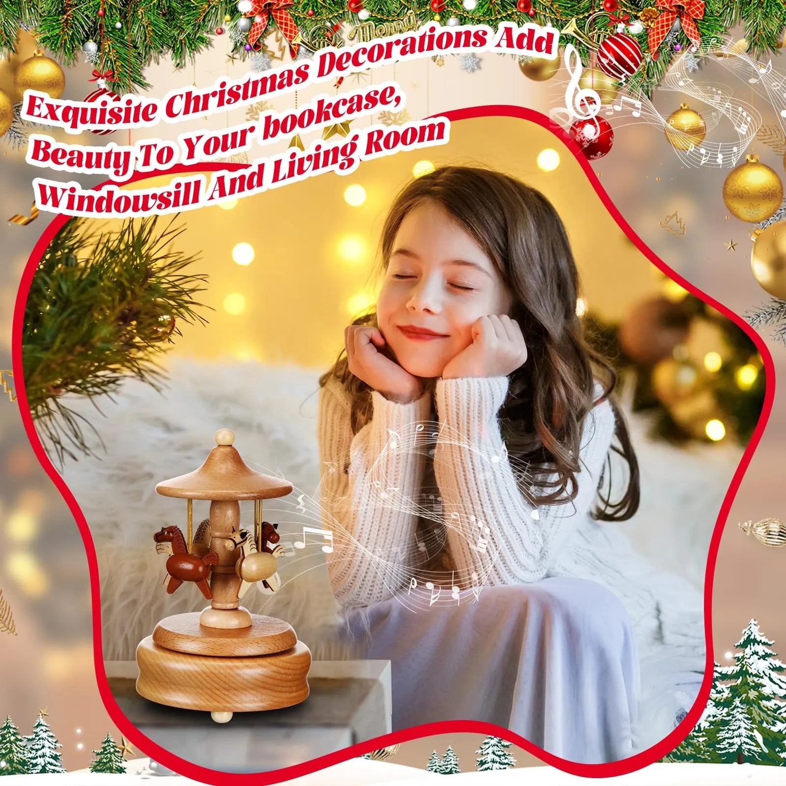 Carousel Wooden Music Box Solid Wood American Made Valentine’s Gift Home Decor PrintToucan - PrintToucanValentine’s Day GiftsPrinttoucan-13.8x15.7inch(35x40)cm