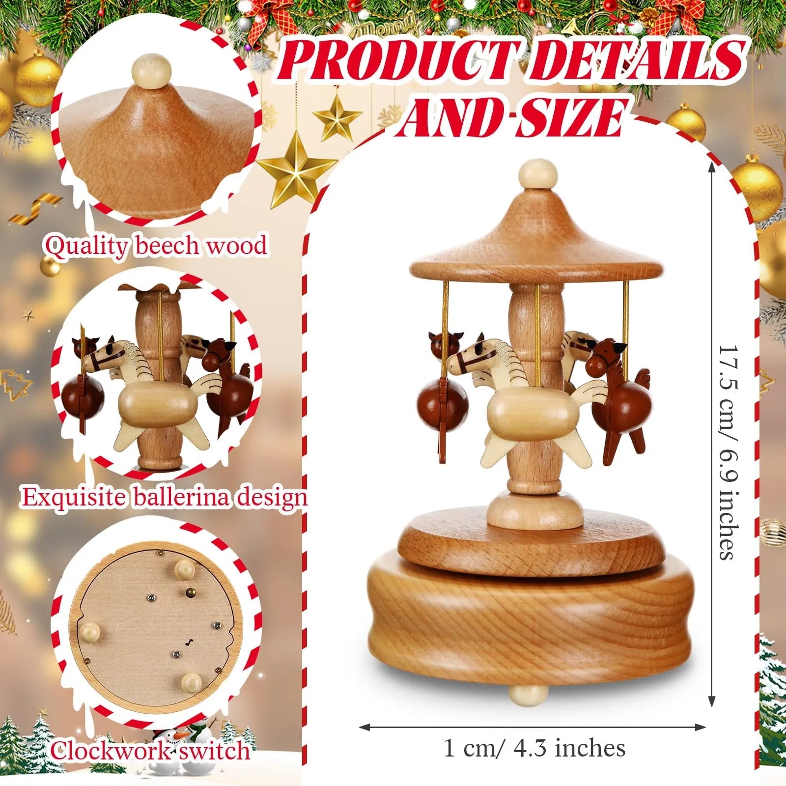 Carousel Wooden Music Box Solid Wood American Made Valentine’s Gift Home Decor PrintToucan - PrintToucanValentine’s Day GiftsPrinttoucan-13.8x15.7inch(35x40)cm