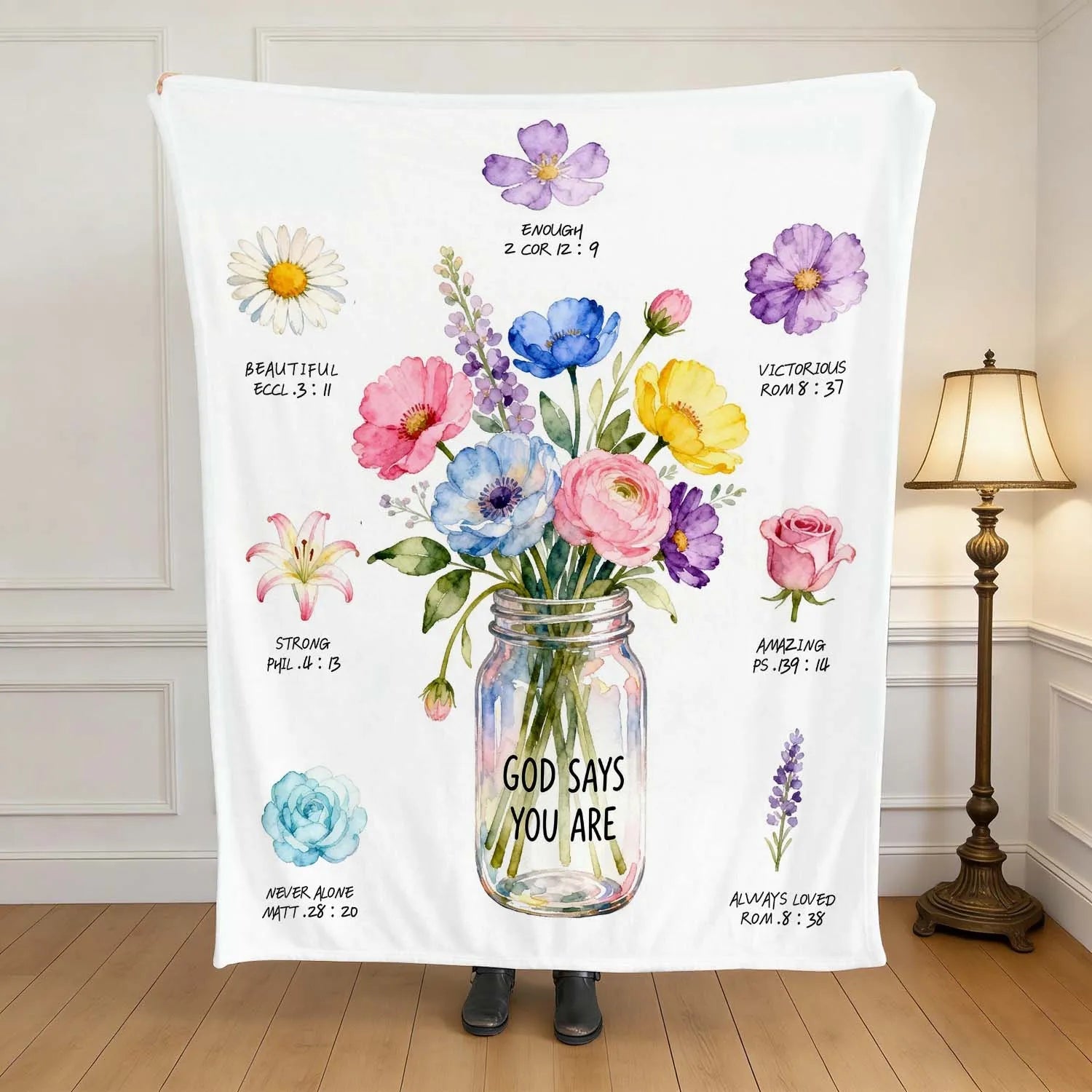 Christian Blanket God Says You Are Floral Bible Verse Watercolor Flower Easter Faith Throw Gift For Believers PrintToucan - PrintToucanChristianPrinttoucan-150cm x 200cm/60"x80"