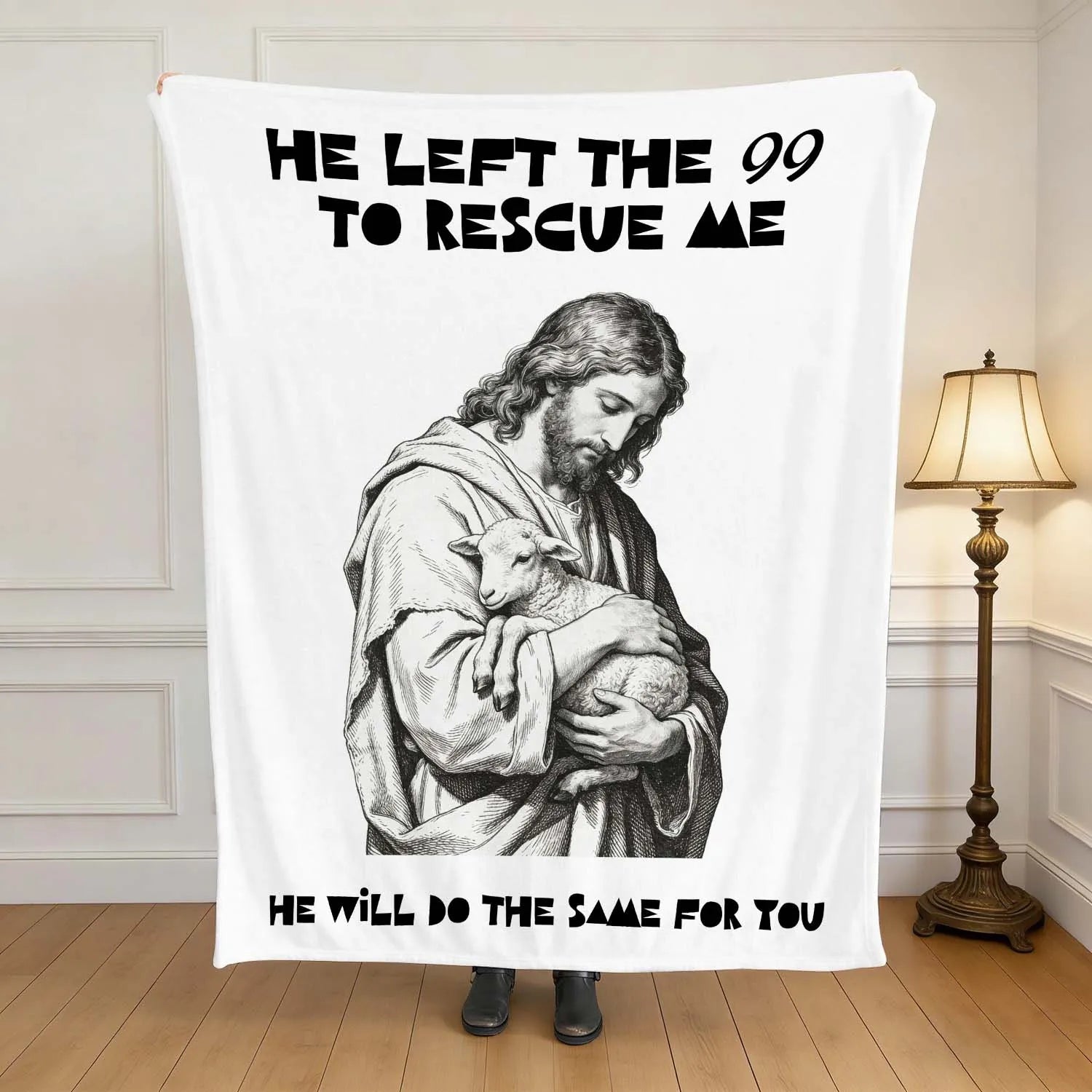 Christian Blanket He Left The 99 To Rescue Me Jesus The Good Shepherd Lost Sheep Parable Easter Faith Throw Gift For Believers PrintToucan - PrintToucanChristianPrinttoucan-150cm x 200cm/60"x80"