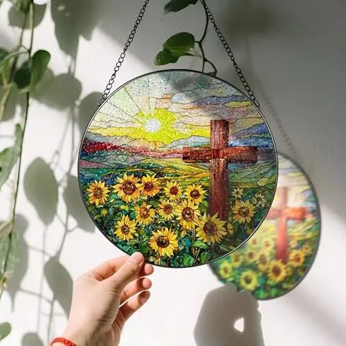 Christian Cross Acrylic Hanging Ornament With Chain Stained Glass Suncatcher Window Decor PrintToucan - PrintToucanHome DecorACRYLIC-CROSS-20
