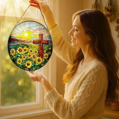 Christian Cross Acrylic Hanging Ornament With Chain Stained Glass Suncatcher Window Decor PrintToucan - PrintToucanHome DecorACRYLIC-CROSS-20