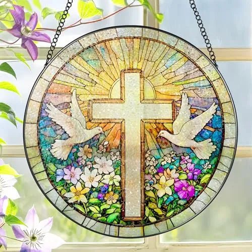 Christian Cross Acrylic Hanging Ornament With Chain Stained Glass Suncatcher Window Decor PrintToucan - PrintToucanHome DecorACRYLIC-CROSS-PGN-20