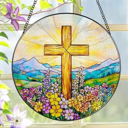 Christian Cross Acrylic Hanging Ornament With Chain Stained Glass Suncatcher Window Decor PrintToucan - PrintToucanHome DecorACRYLIC-CROSS-MTN-20
