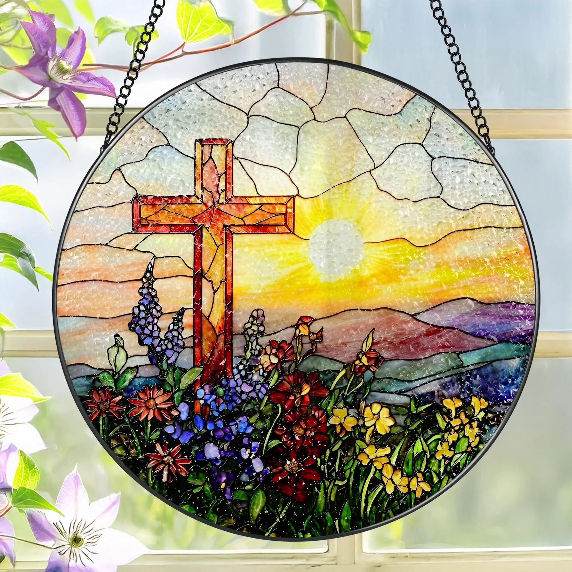 Christian Cross Acrylic Hanging Ornament With Chain Stained Glass Suncatcher Window Decor PrintToucan - PrintToucanHome DecorACRYLIC-CROSS-PGN-20