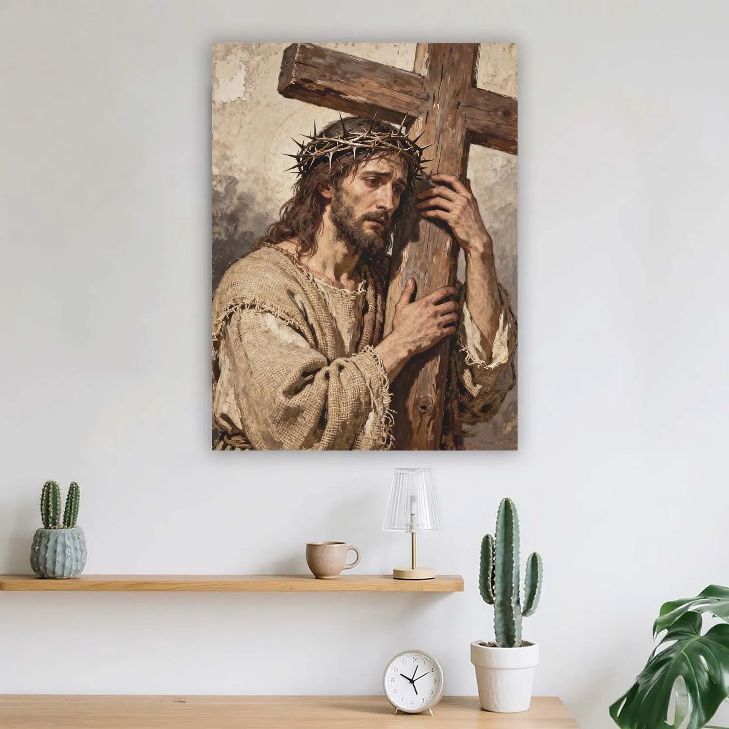 Christian Easter Canvas Print Jesus Carrying The Cross Crown Of Thorns Vintage Religious Wall Art Christian Home Decor PrintToucan - PrintToucanChristianPrinttoucan-12 x 16-1.5‘’