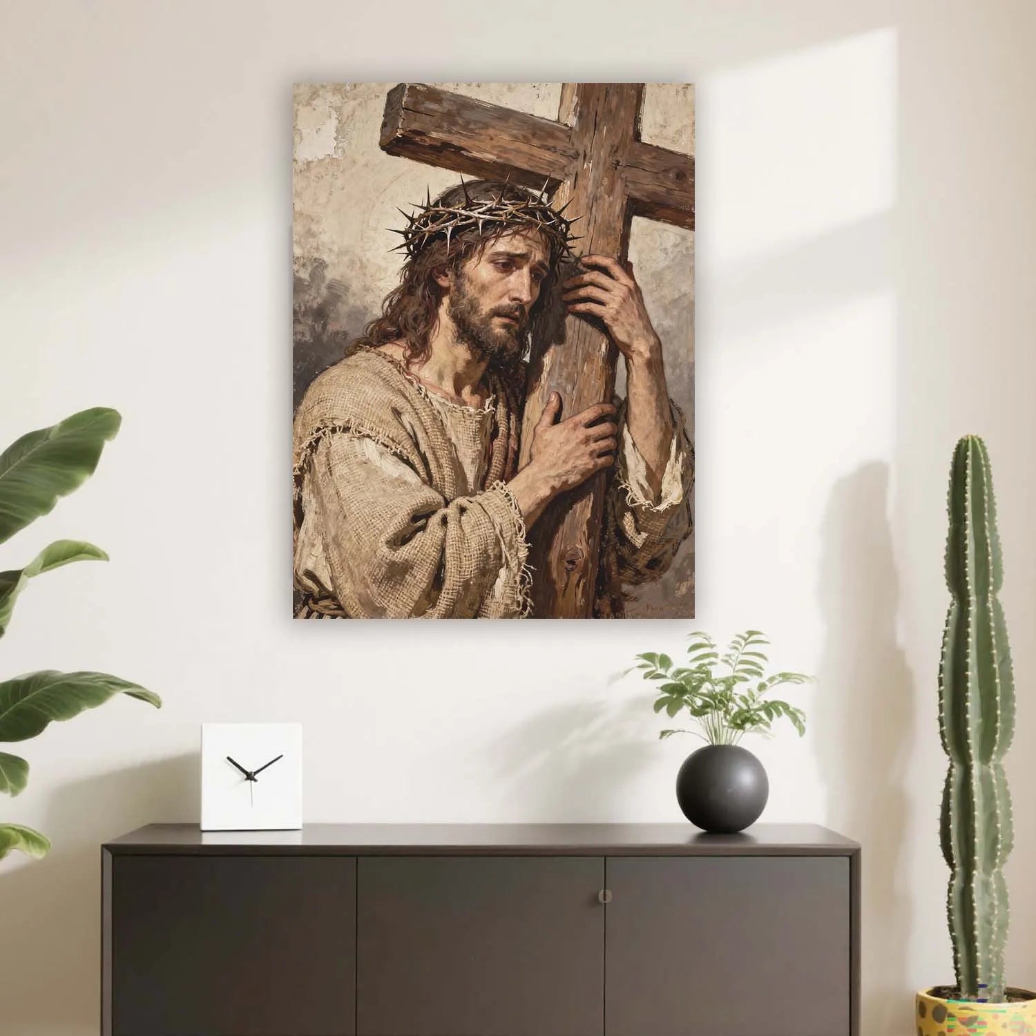 Christian Easter Canvas Print Jesus Carrying The Cross Crown Of Thorns Vintage Religious Wall Art Christian Home Decor PrintToucan - PrintToucanChristianPrinttoucan-12 x 16-1.5‘’