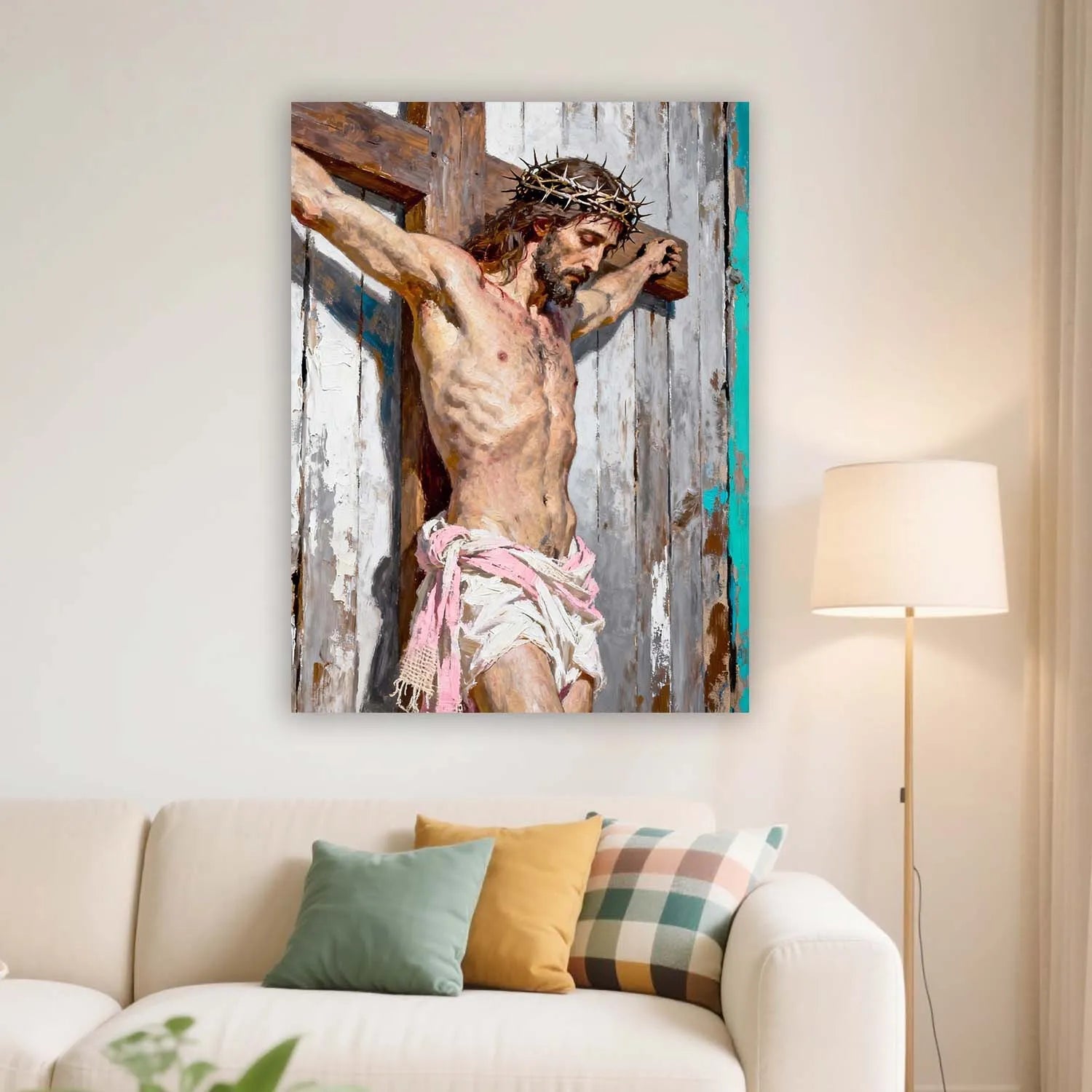 Christian Easter Canvas Print Jesus Christ Crucifixion Textured Impasto Rustic Wood Religious Wall Art Crown Of Thorns Easter Decor PrintToucan - PrintToucanChristianPrinttoucan-12 x 16-1.5‘’