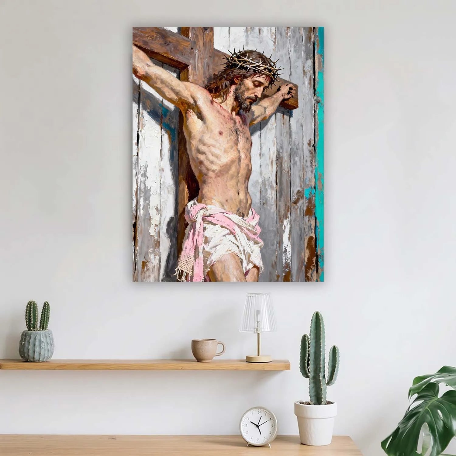 Christian Easter Canvas Print Jesus Christ Crucifixion Textured Impasto Rustic Wood Religious Wall Art Crown Of Thorns Easter Decor PrintToucan - PrintToucanChristianPrinttoucan-12 x 16-1.5‘’