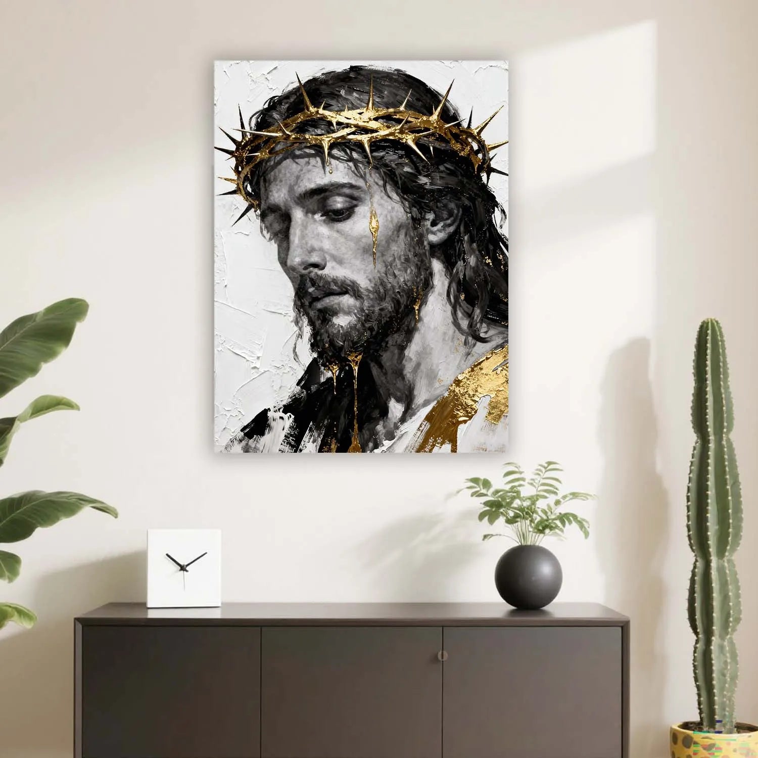 Christian Easter Canvas Print Jesus Crown Of Thorns Wall Art With Gold Accents Religious Home Decor PrintToucan - PrintToucanChristianPrinttoucan-12 x 16-1.5‘’